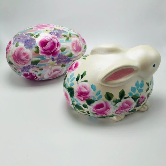 Easter Decor Handmade Rabbit Ceramic Plastic Egg - Picture 2 of 8